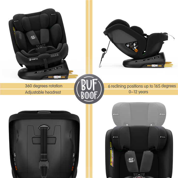 BUF BOOF® TWT Plus DELUXE i-Size R129 360°-ban forgatható autós gyerekülés, ISOFIX, 40–150 cm (0–36 kg) BlackJeans [6]