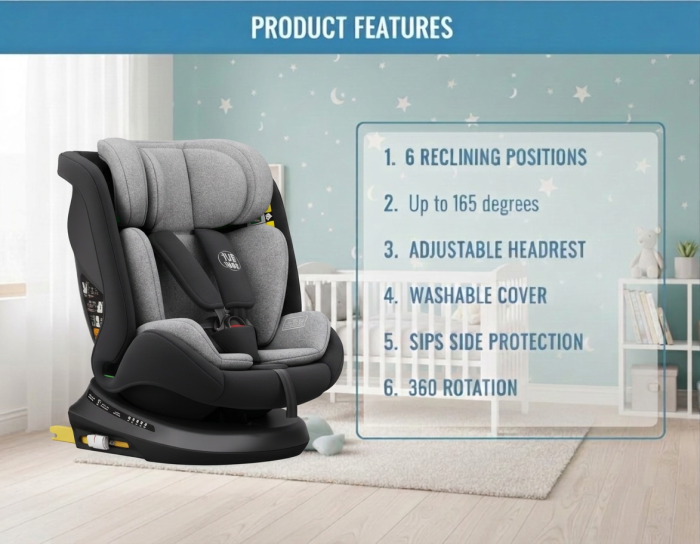 BUF BOOF® TWT Plus DELUXE i-Size R129 360°-ban forgatható autós gyerekülés, ISOFIX, 40–150 cm (0–36 kg) Black [2]