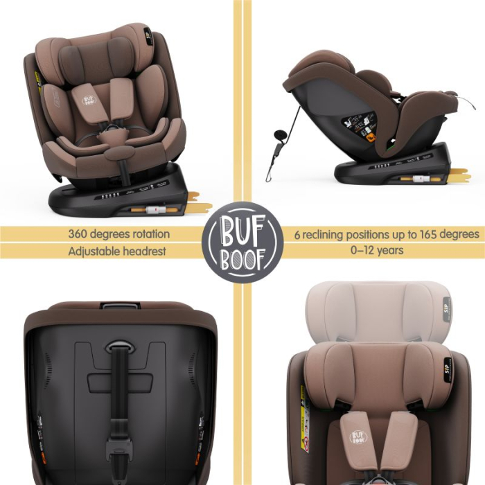 BUF BOOF® TWT Plus DELUXE i-Size R129 360°-ban forgatható autós gyerekülés, ISOFIX, 40–150 cm (0–36 kg) Coffee [10]