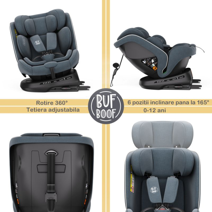 BUF BOOF® TWT Plus DELUXE i-Size R129 360°-ban forgatható autós gyerekülés, ISOFIX, 40–150 cm (0–36 kg) Grey [10]