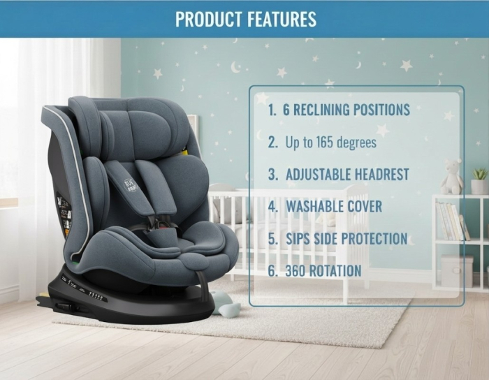 BUF BOOF® TWT Plus DELUXE i-Size R129 360°-ban forgatható autós gyerekülés, ISOFIX, 40–150 cm (0–36 kg) Grey [2]