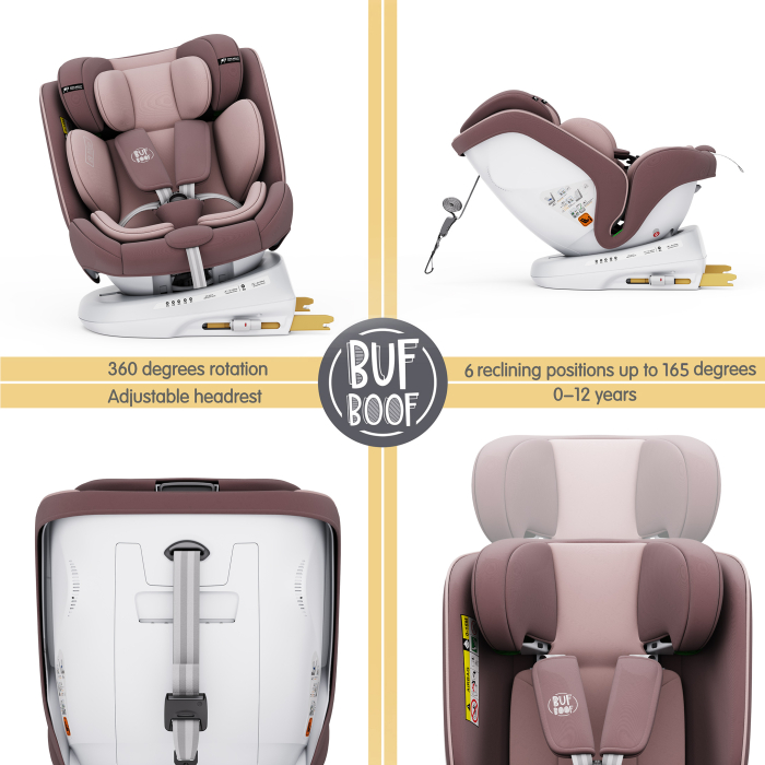 BUF BOOF TWT Plus iSize Autósülés, 360 °-os, 0-36 kg-os forgatással, 40-150 cm, LightPurple [9]