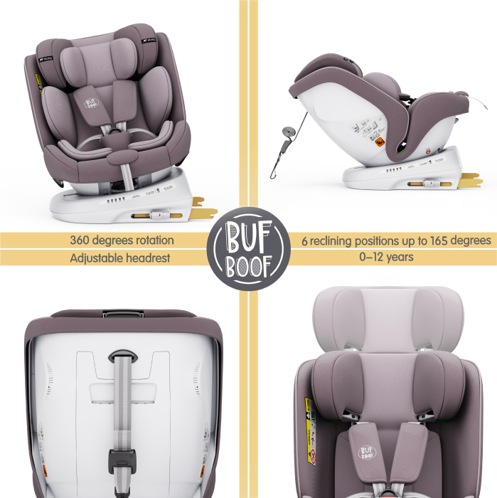 BUF BOOF TWT Plus iSize Autósülés, 360 °-os, 0-36 kg-os forgatással, 40-150 cm, LightRed [8]