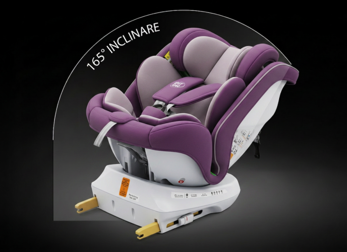 BUF BOOF® P100 i-Size R129 gyerekülés 40–150 cm, 360°-ban forgatható ISOFIX autósülés oldalsó ütközésvédelemmel, 165°-ig dönthető, Purple [8]