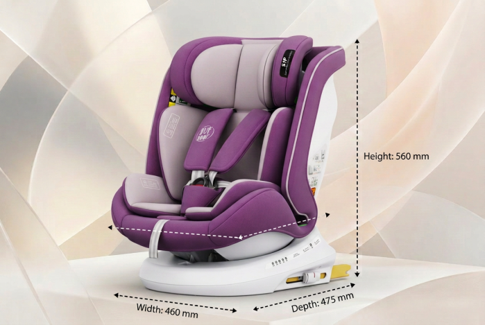 BUF BOOF® P100 i-Size R129 gyerekülés 40–150 cm, 360°-ban forgatható ISOFIX autósülés oldalsó ütközésvédelemmel, 165°-ig dönthető, Purple [5]