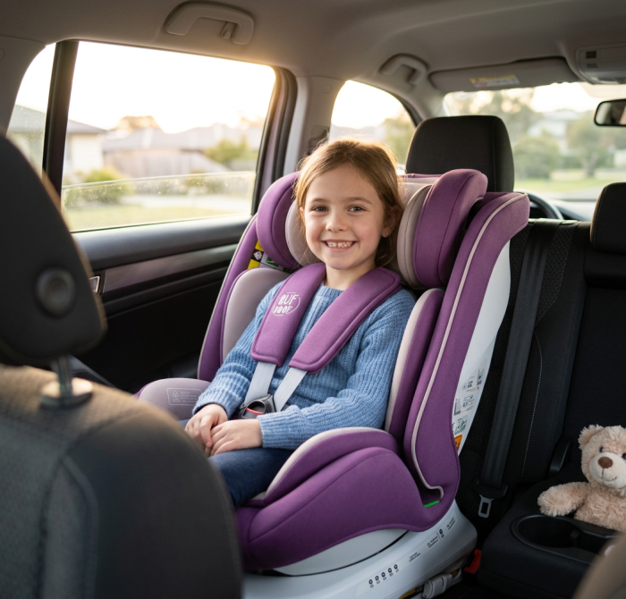 BUF BOOF® P100 i-Size R129 gyerekülés 40–150 cm, 360°-ban forgatható ISOFIX autósülés oldalsó ütközésvédelemmel, 165°-ig dönthető, Purple [7]