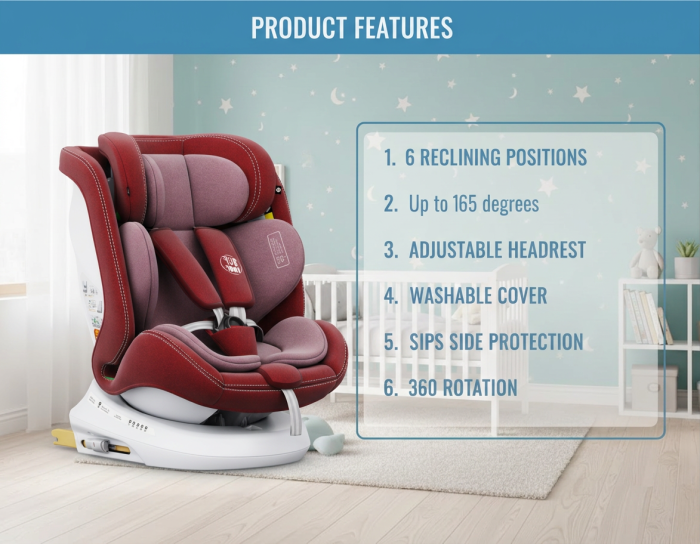 BUF BOOF TWT Plus iSize Autósülés, 360 °-os, 0-36 kg-os forgatással, 40-150 cm, Red [3]