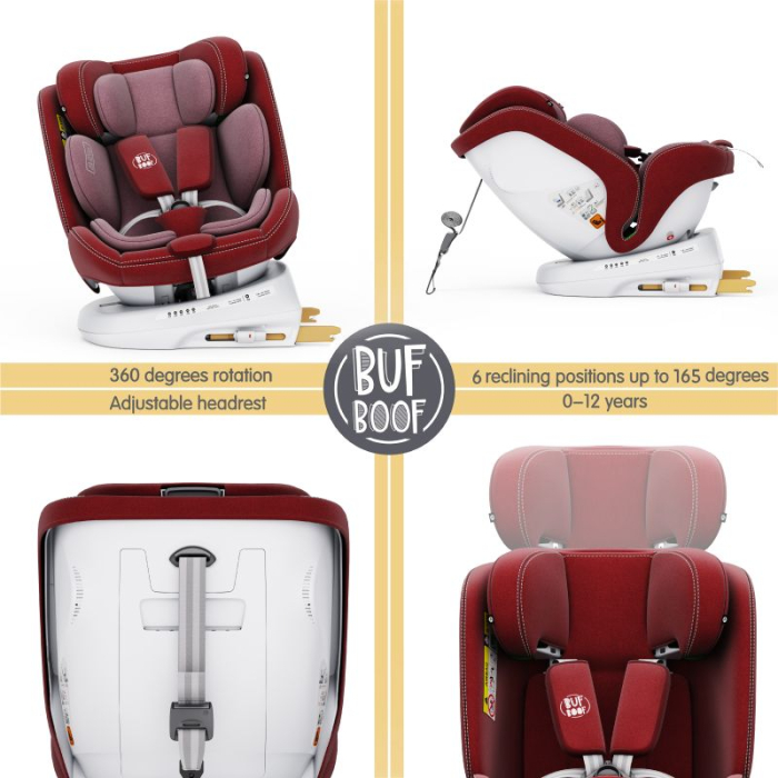 BUF BOOF TWT Plus iSize Autósülés, 360 °-os, 0-36 kg-os forgatással, 40-150 cm, Red [5]