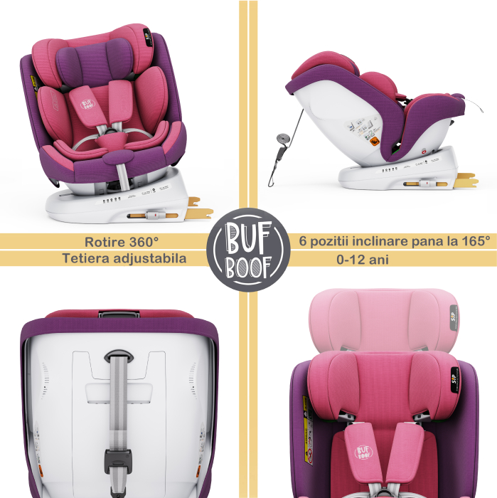BUF BOOF® TWT Plus DELUXE i-Size R129 360°-ban forgatható ISOFIX autósülés 40–150 cm 0–36 kg UnicornPink [10]