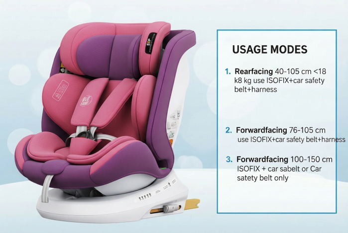 BUF BOOF® TWT Plus DELUXE i-Size R129 360°-ban forgatható ISOFIX autósülés 40–150 cm 0–36 kg UnicornPink [6]
