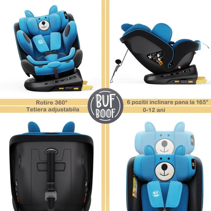 BUF BOOF® TWT Plus DELUXE i-Size R129 360°-ban forgatható ISOFIX autósülés 40–150 cm 0–36 kg UrsBlue [10]