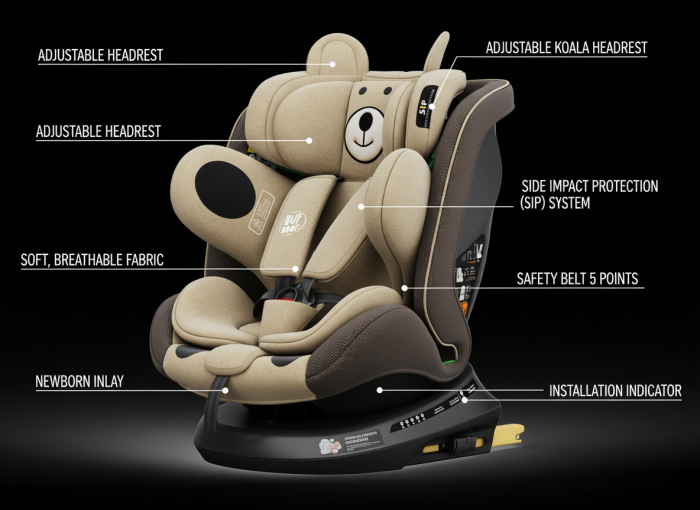 BUF BOOF TWT Plus iSize Autósülés, 360 °-os, 0-36 kg-os forgatással, 40-150 cm, UrsCoffee [3]