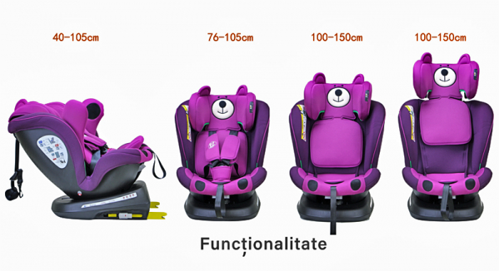 BUF BOOF TWT Plus iSize Autósülés, 360 °-os, 0-36 kg-os forgatással, 40-150 cm, UrsPurple [3]