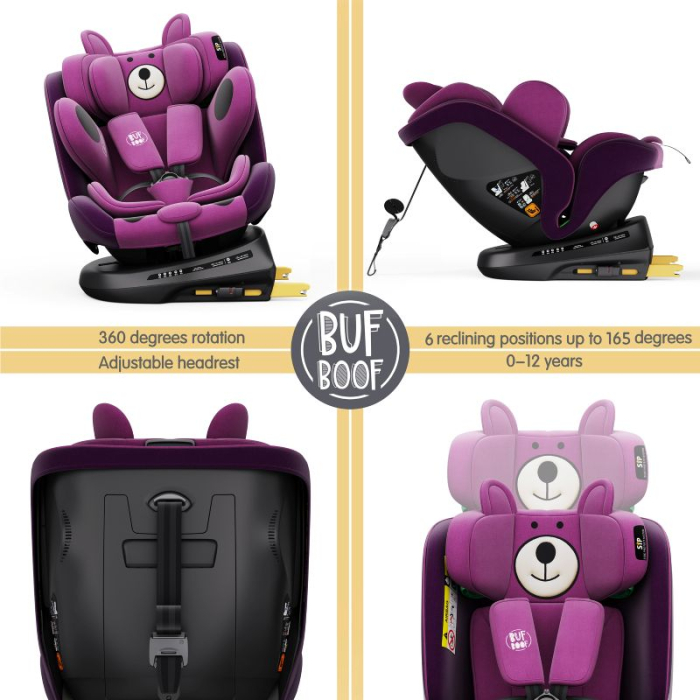 BUF BOOF TWT Plus iSize Autósülés, 360 °-os, 0-36 kg-os forgatással, 40-150 cm, UrsPurple [10]