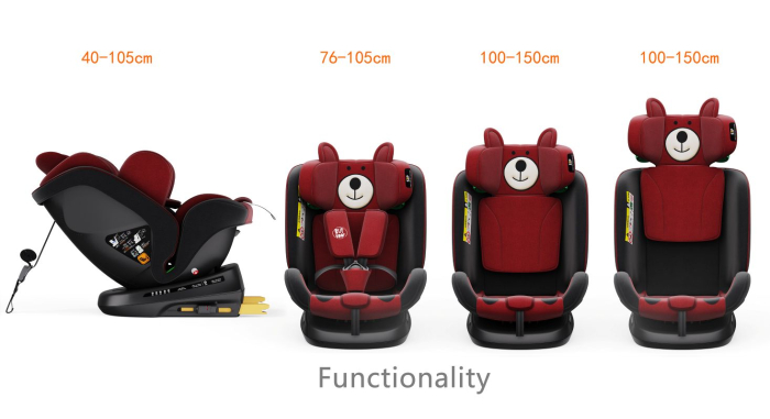 BUF BOOF TWT Plus iSize Autósülés, 360 °-os, 0-36 kg-os forgatással, 40-150 cm, UrsRed [13]