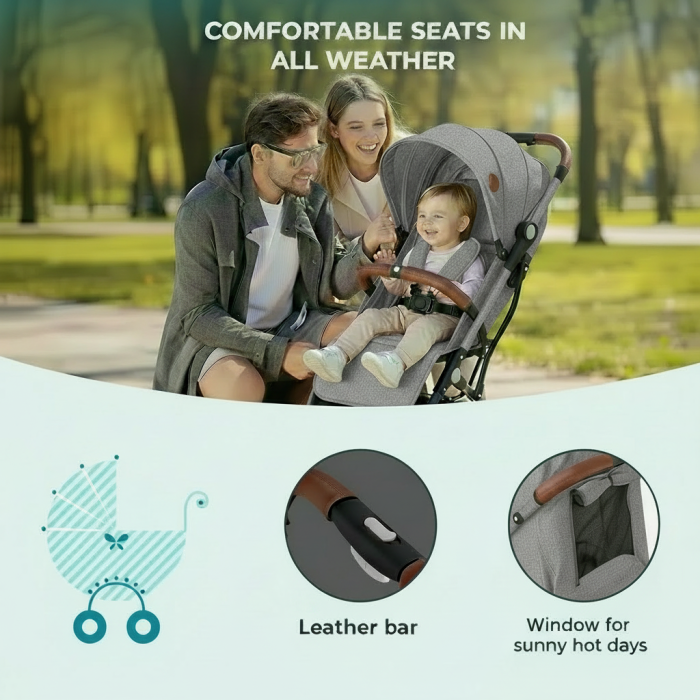 BUF BOOF® S-16 Könnyű sport babakocsi, 0–36 hónap, teljesen vízszintes 180°-os dönthetőség, összecsukható rendszer trolley funkcióval [6]