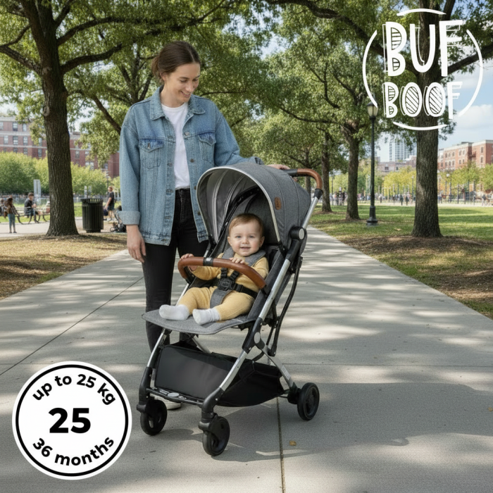BUF BOOF® S-16 Könnyű sport babakocsi, 0–36 hónap, teljesen vízszintes 180°-os dönthetőség, összecsukható rendszer trolley funkcióval [5]