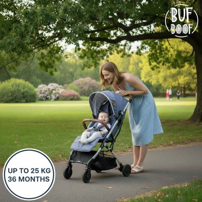 BUF BOOF® S-16 Könnyű sport babakocsi, 0–36 hónap, teljesen vízszintes 180°-os dönthetőség, összecsukható rendszer trolley funkcióval LightBlue [2]