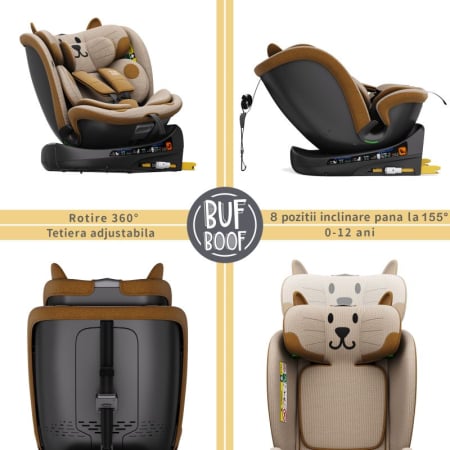 BUF BOOF B-Joy DELUXE iSize Autósülés, 360 °-os, 0-36 kg-os forgatással, 40-150 cm, OrangeCAT [3]