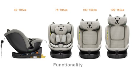 BUF BOOF B-Joy DELUXE iSize Autósülés, 360 °-os, 0-36 kg-os forgatással, 40-150 cm, LightGreyCAT [2]