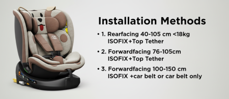 BUF BOOF B-Joy DELUXE iSize Autósülés, 360 °-os, 0-36 kg-os forgatással, 40-150 cm, BrownDOG [2]