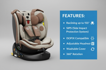 BUF BOOF B-Joy DELUXE iSize Autósülés, 360 °-os, 0-36 kg-os forgatással, 40-150 cm, BrownDOG [3]