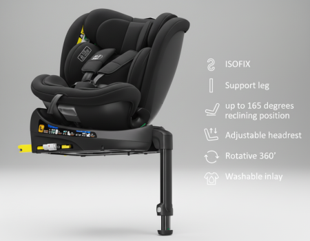 BUF BOOF® N-Fix iSize autós gyerekülés, ISOFIX, 360° forgatható, támasztóláb, 165° dönthető alvópozíció, 40–150 cm [2]