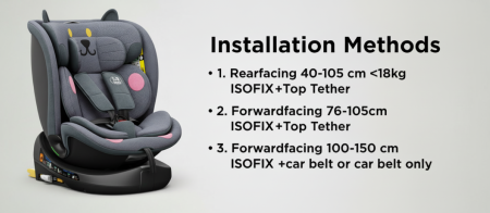 BUF BOOF B-Joy DELUXE iSize Autósülés, 360 °-os, 0-36 kg-os forgatással, 40-150 cm, DarkGreyCAT [6]