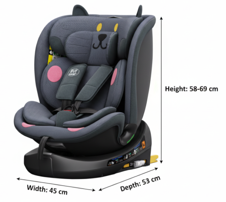 BUF BOOF B-Joy DELUXE iSize Autósülés, 360 °-os, 0-36 kg-os forgatással, 40-150 cm, DarkGreyCAT [8]