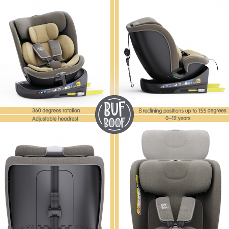 BUF BOOF B-Joy DELUXE iSize Autósülés, 360 °-os, 0-36 kg-os forgatással, 40-150 cm, LightBrown [1]