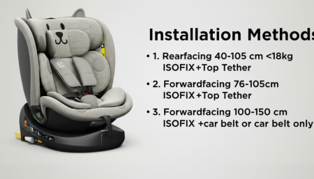 BUF BOOF B-Joy DELUXE iSize Autósülés, 360 °-os, 0-36 kg-os forgatással, 40-150 cm, LightGreyCAT [3]