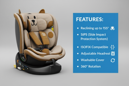 BUF BOOF B-Joy DELUXE iSize Autósülés, 360 °-os, 0-36 kg-os forgatással, 40-150 cm, OrangeCAT [2]