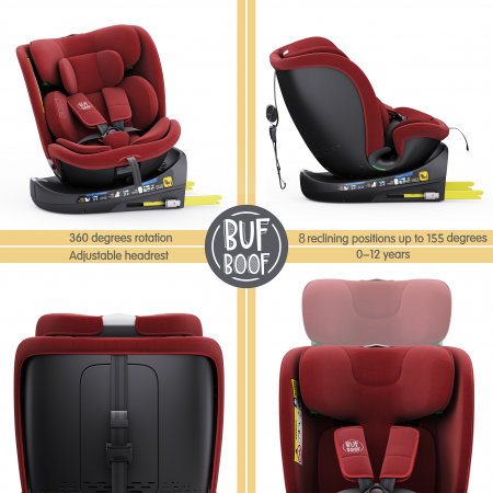 BUF BOOF B-Joy DELUXE iSize Autósülés, 360 °-os, 0-36 kg-os forgatással, 40-150 cm, Red [2]