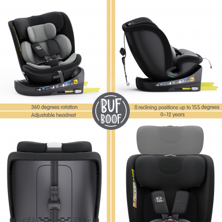 BUF BOOF B-Joy DELUXE iSize Autósülés, 360 °-os, 0-36 kg-os forgatással, 40-150 cm, Grey [1]
