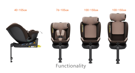 BUF BOOF® N-Fix iSize autós gyerekülés, ISOFIX, 360° forgatható, támasztóláb, 165° dönthető alvópozíció, 40–150 cm Coffee [8]