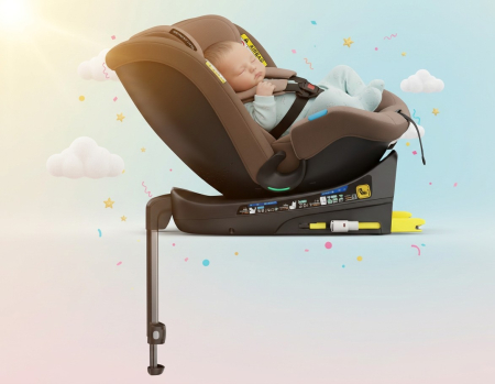 BUF BOOF® N-Fix iSize autós gyerekülés, ISOFIX, 360° forgatható, támasztóláb, 165° dönthető alvópozíció, 40–150 cm Coffee [4]