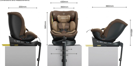 BUF BOOF® N-Fix iSize autós gyerekülés, ISOFIX, 360° forgatható, támasztóláb, 165° dönthető alvópozíció, 40–150 cm Coffee [3]