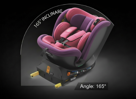 BUF BOOF® N-Fix iSize autós gyerekülés, ISOFIX, 360° forgatható, támasztóláb, 165° dönthető alvópozíció, 40–150 cm Pink [8]