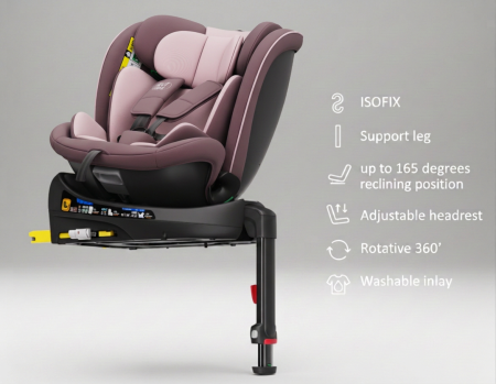BUF BOOF® N-Fix iSize autós gyerekülés, ISOFIX, 360° forgatható, támasztóláb, 165° dönthető alvópozíció, 40–150 cm LightPurple [1]