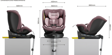 BUF BOOF® N-Fix iSize autós gyerekülés, ISOFIX, 360° forgatható, támasztóláb, 165° dönthető alvópozíció, 40–150 cm LightPurple [7]