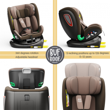 BUF BOOF Platinum DELUXE iSize Autósülés, 360 °-os, 0-36 kg-os forgatással, Top Tether 40-150 cm, Coffee [3]