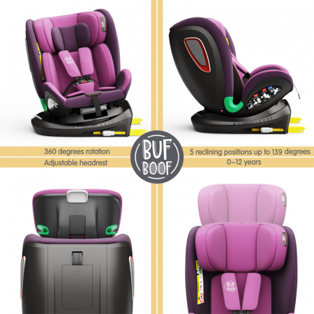 BUF BOOF Platinum DELUXE iSize Autósülés, 360 °-os, 0-36 kg-os forgatással, Top Tether 40-150 cm, Purple [3]
