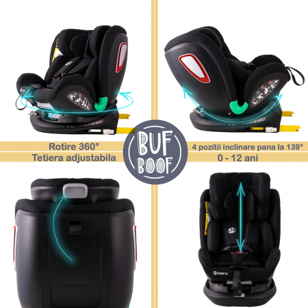 BUF BOOF Platinum DELUXE iSize Autósülés, 360 °-os, 0-36 kg-os forgatással, Top Tether 40-150 cm, BlackJeans [2]