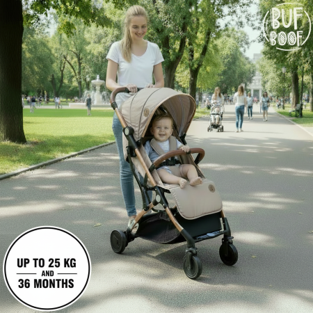 BUF BOOF® S-16 Könnyű sport babakocsi, 0–36 hónap, teljesen vízszintes 180°-os dönthetőség, összecsukható rendszer trolley funkcióval Brown [4]