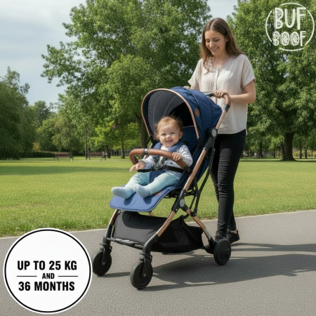 BUF BOOF® S-16 Könnyű sport babakocsi, 0–36 hónap, teljesen vízszintes 180°-os dönthetőség, összecsukható rendszer trolley funkcióval, DarkBlue [5]