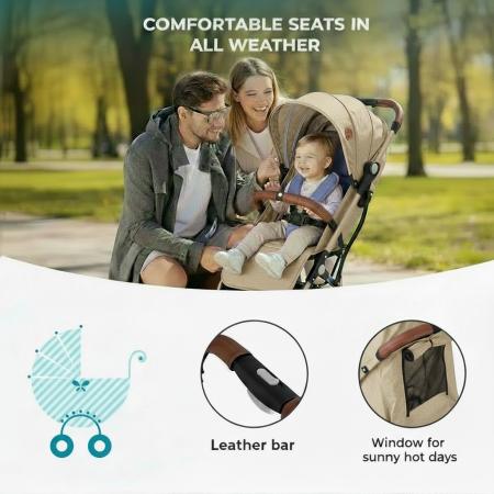 BUF BOOF® S-16 Könnyű sport babakocsi, 0–36 hónap, teljesen vízszintes 180°-os dönthetőség, összecsukható rendszer trolley funkcióval Sand [4]