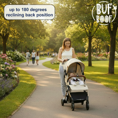 BUF BOOF® S-16 Könnyű sport babakocsi, 0–36 hónap, teljesen vízszintes 180°-os dönthetőség, összecsukható rendszer trolley funkcióval Sand [2]