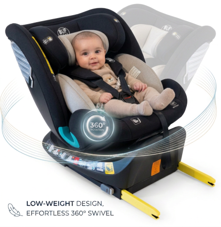 iSize - BUF BOOF Saphir Deluxe iSize Autósülés, 360 °-os, 0-36 kg-os forgatással, 40-150 cm, Black
