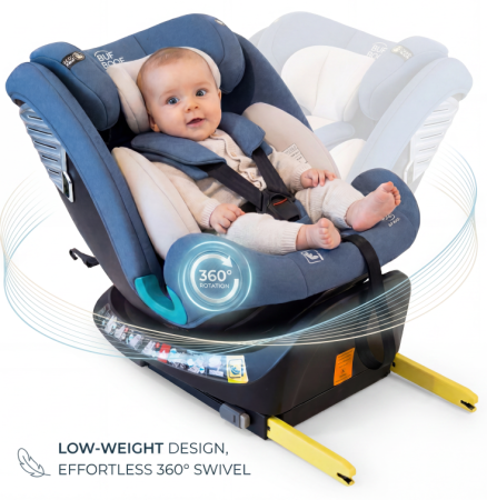 Autós ülés csoport 0-1-2-3 - BUF BOOF Saphir Deluxe iSize Autósülés, 360 °-os, 0-36 kg-os forgatással, 40-150 cm, Blue