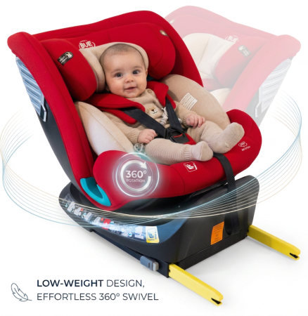 iSize - BUF BOOF Saphir Deluxe iSize Autósülés, 360 °-os, 0-36 kg-os forgatással, 40-150 cm, Red